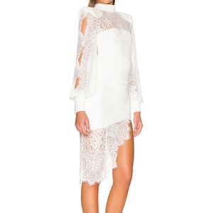 NWT $695 Zhivago White Sheer Lace Praiano Midi Bridal Long Sleeve Dress US 6